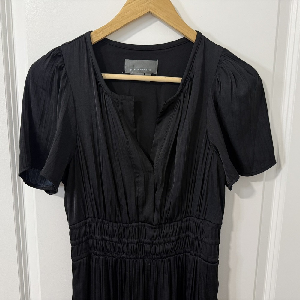 Anthropologie Somerset Maxi Dress Black Slinky Satin Feel V-Neck XS